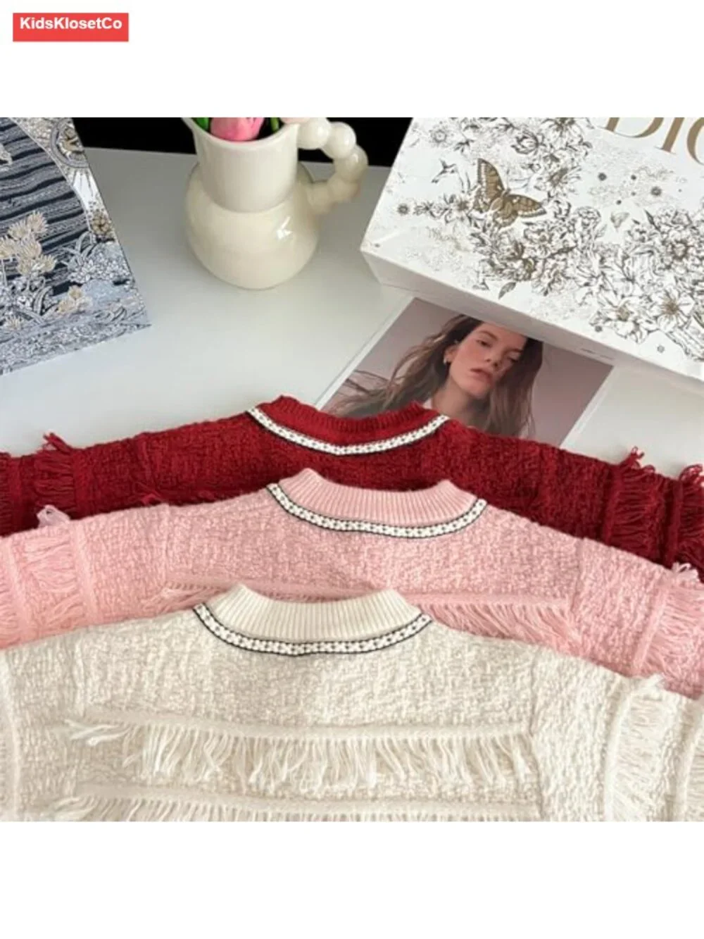 Toddler Girls Sweater Skirt Set Bow-knot Cardigan Cable Knit Button Down